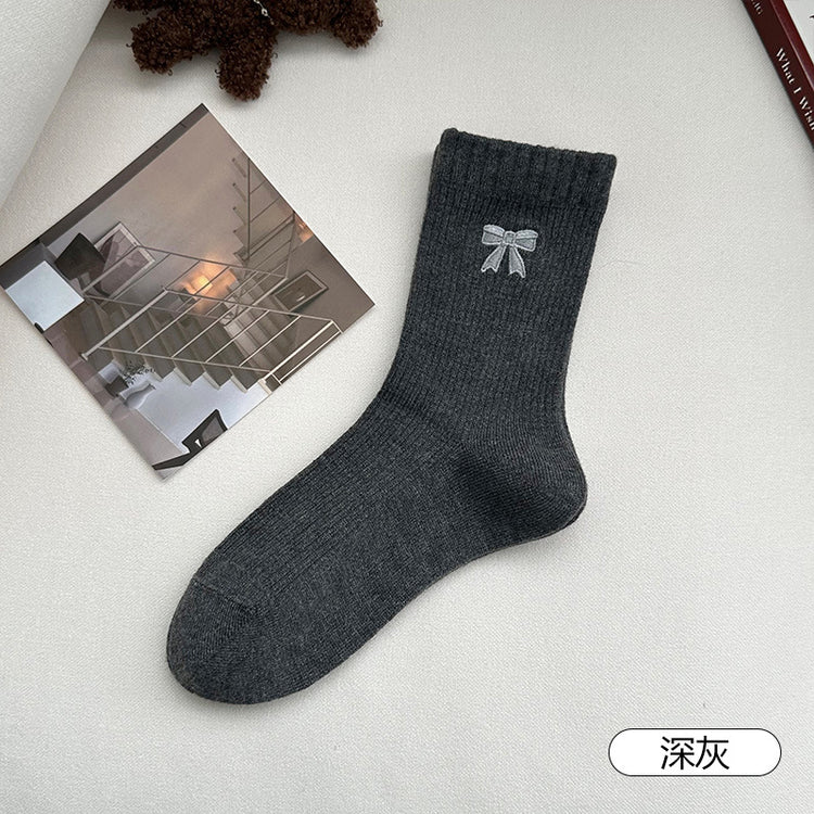 女襪｜美拉德襪子女秋冬ins潮棉質吸汗透氣中筒襪韓系蝴蝶結彈力堆堆襪「MYH24151」25.10-3