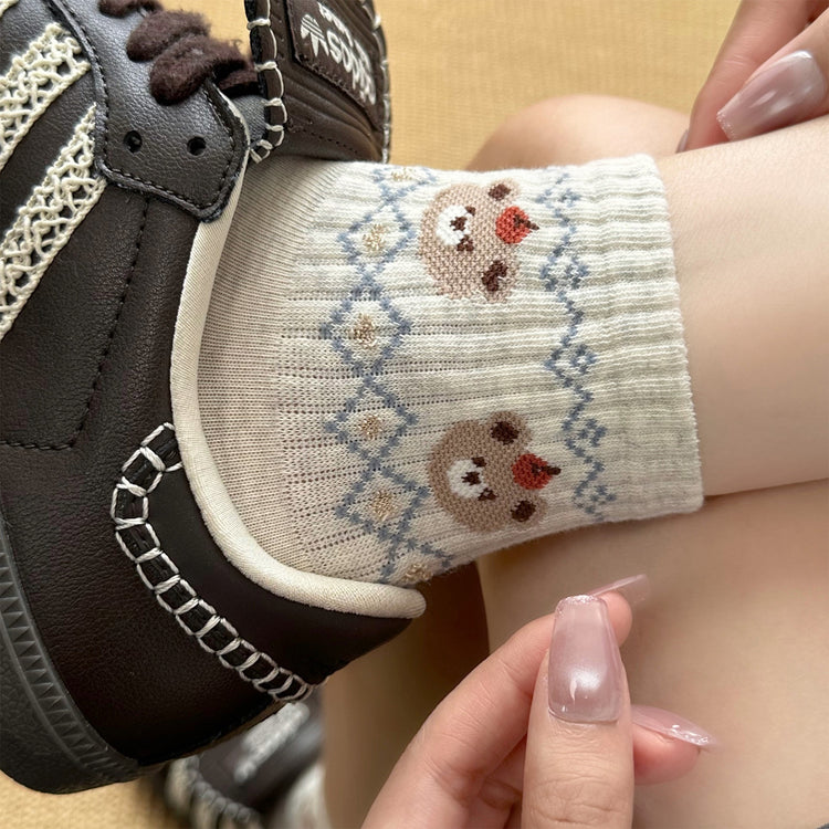 女襪｜費爾島小熊襪子女棉質吸汗透氣彈力無骨短襪學院風通勤好搭休閒襪「XC2321」25.08-2
