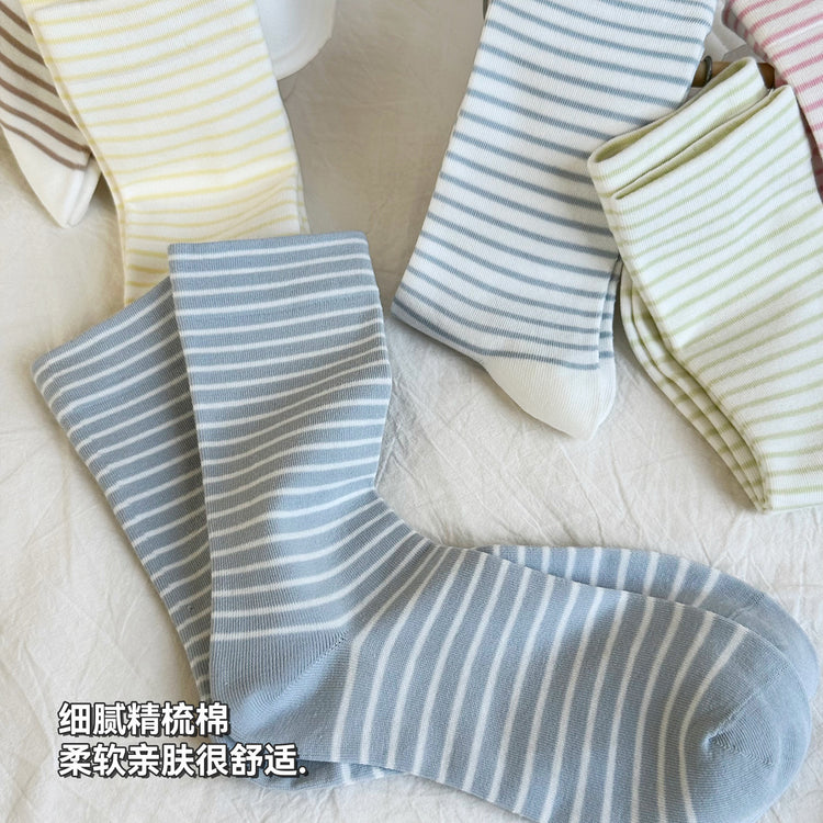 女襪｜條紋襪子女親膚舒適產後哺乳期月子襪彈力無骨吸汗透氣諸暨襪子「SY2519」25.09-4