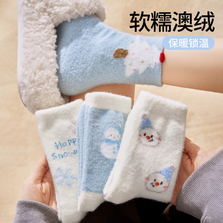 女襪｜軟糯澳絨襪子女冬季加絨加厚蓄熱鎖溫地板襪居家保暖舒適睡眠襪「D5026」25.12-2