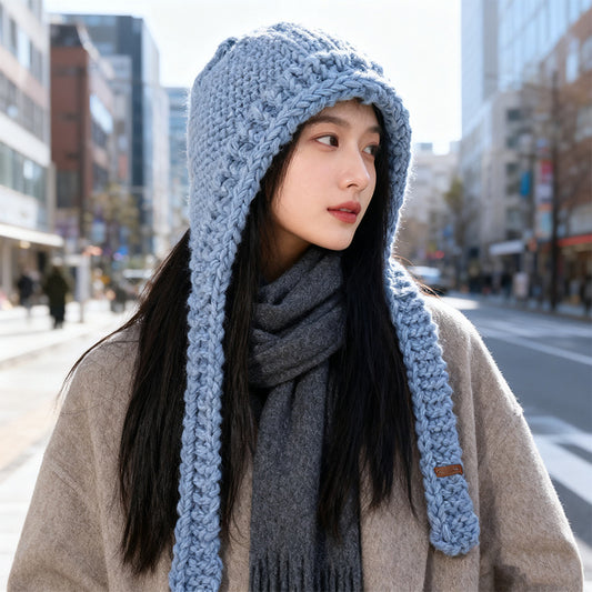 流行帽子｜秋冬新款藍色巴拉克拉法帽女保暖針織套頭戶外防風防寒雷鋒帽子男「C5640」25.09-4