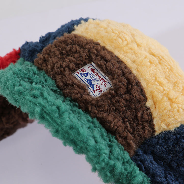 流行帽子｜可愛泡芙蛙翻檐羊羔絨帽子女冬保暖護耳帽多巴胺撞色套頭帽男「C5726」25.10-4