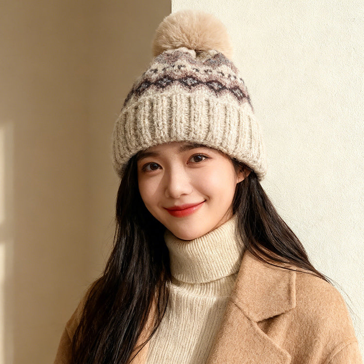 流行帽子｜費爾島帽子女秋冬加厚保暖護耳顯臉小毛線帽防寒針織包頭套頭冷帽「C5858」25.11-4