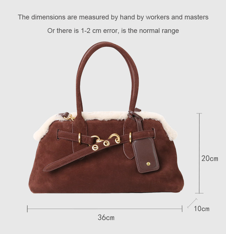 質感真皮｜2025新款復古磨砂毛絨拼接手提包大容量通勤腋下包女包包小眾設計「8358」25.11-3