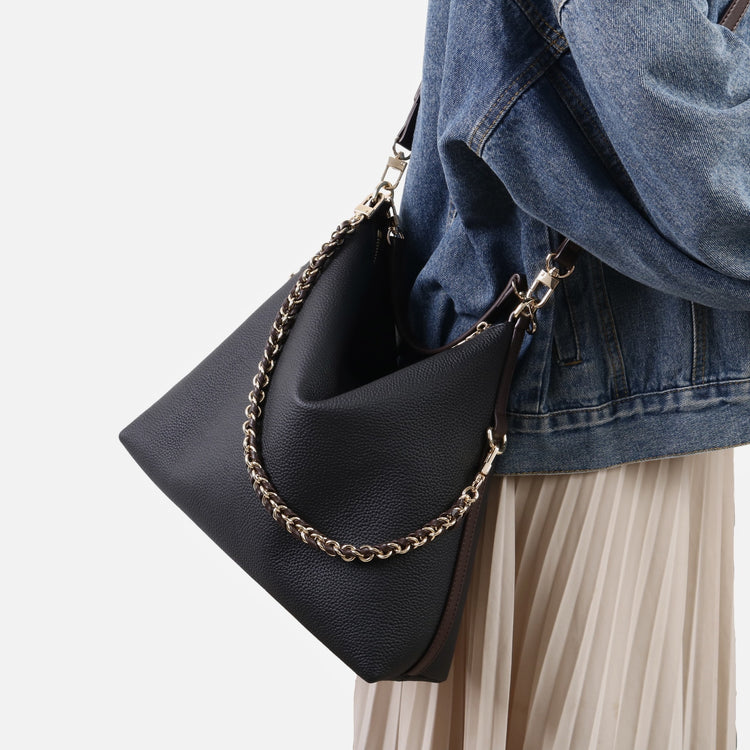 質感真皮｜2025新款潮流時尚百搭休閒頭層軟牛皮鏈條荔枝紋單肩包斜挎通勤托特包「6667」25.12-2