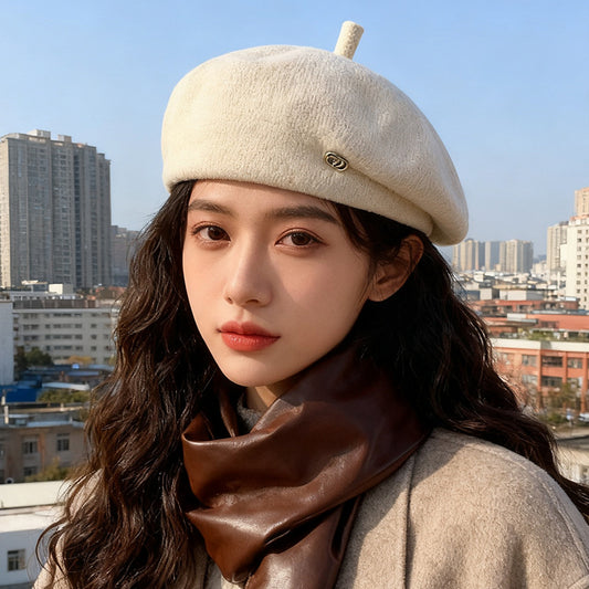 流行帽子｜韓系大頭圍帽子女秋冬季保暖時尚百搭針織貝雷帽韓版顯臉小畫家帽「C4354」25.10-1