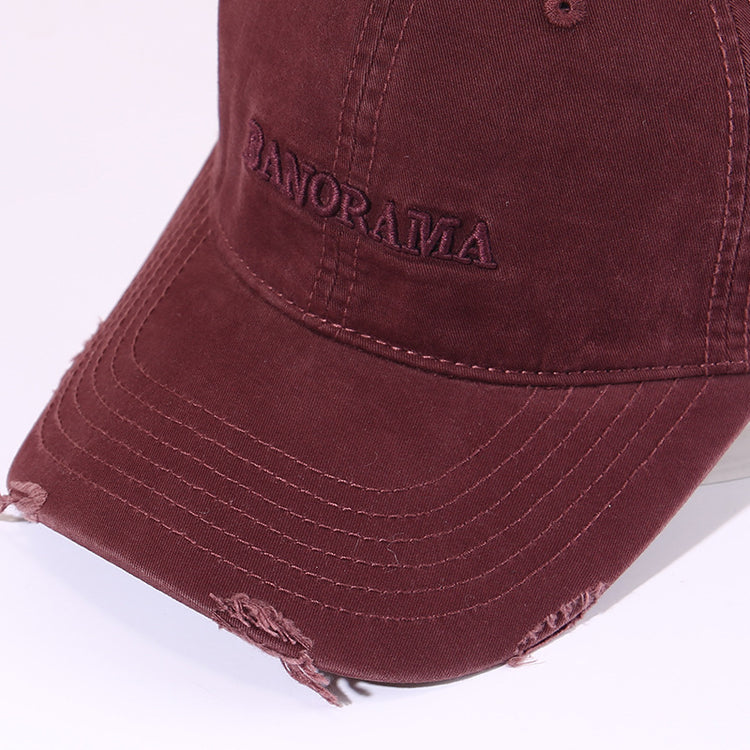 流行帽子｜美式復古字母刺繡磨邊棒球帽子女戶外遮陽大頭圍顯臉小鴨舌帽男潮「C5772」25.11-2