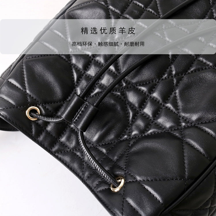 質感真皮｜2025新款羊皮菱格抽繩水桶包大容量腋下包百搭質感單肩斜挎手提包「X8303 D8305」25.08-2