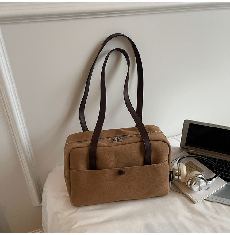 致青春｜大容量帆布包女2025新款復古洋氣單肩包上班通勤托特包「6673-125」25.10-4