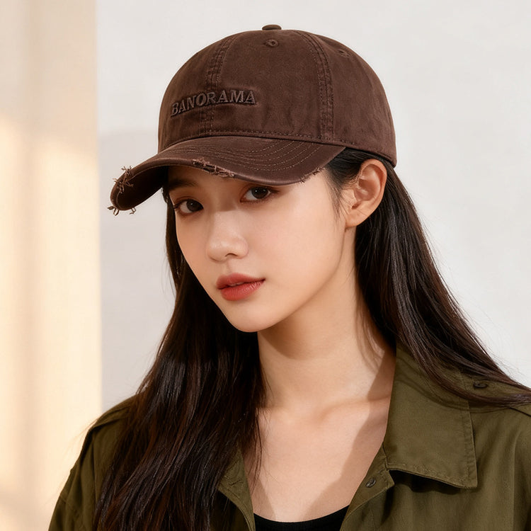 流行帽子｜美式復古字母刺繡磨邊棒球帽子女戶外遮陽大頭圍顯臉小鴨舌帽男潮「C5772」25.11-2