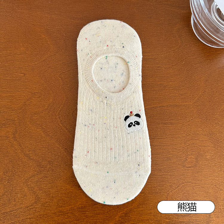 女襪｜點子紗襪子女夏季薄款可愛卡通淺口隱形襪硅膠防滑不掉跟無骨船襪「H5607」25.05-2