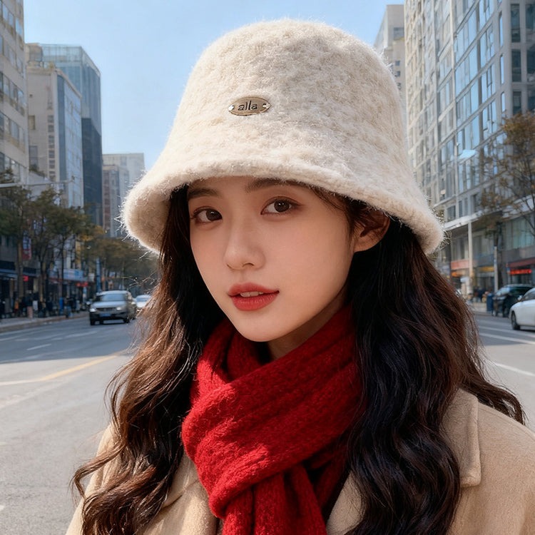 流行帽子｜秋冬新款毛絨漁夫帽子女大頭圍保暖毛絨水桶帽韓版時尚顯臉小盆帽「C5659」25.09-5
