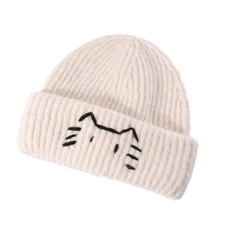 流行帽子｜可愛小貓毛線帽子女秋冬新款顯臉小保暖護耳針織帽學生套頭冷帽男「C5617」25.11-1