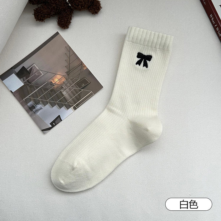 女襪｜美拉德襪子女秋冬ins潮棉質吸汗透氣中筒襪韓系蝴蝶結彈力堆堆襪「MYH24151」25.10-3
