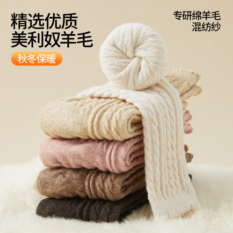 女襪｜襪子女加厚保暖蓄熱鎖溫麻花羊毛襪彈力花邊親膚舒適堆堆襪「M3166」25.10-4