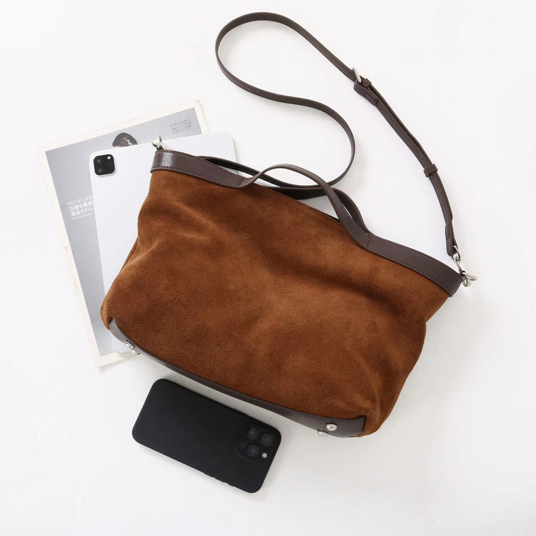 質感真皮｜2025新款復古通勤磨砂牛皮大容量手提包鬆弛感托特包軟皮斜背包「9107」25.11-4