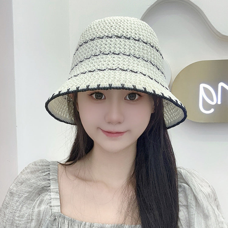 流行帽子｜夏季新款鏤空透氣帽子女編織草帽遮陽沙灘水桶帽海邊太陽帽子批發「C5038」25.05-2