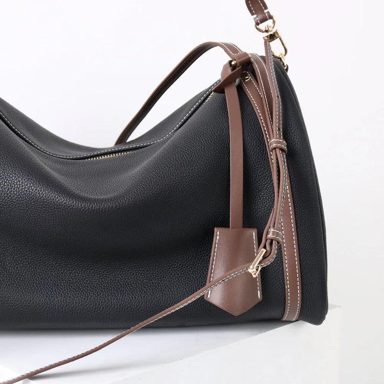 質感真皮｜2025新頭層牛皮保齡球腋下包托特包波士頓枕頭包手提單肩斜挎包「6189」25.11-4