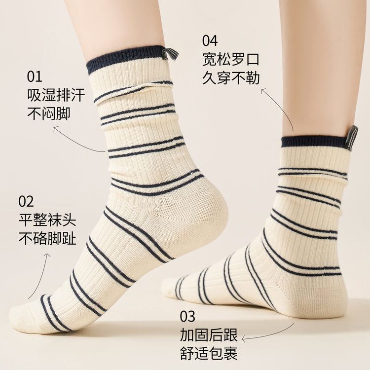 女襪｜襪子女士棉質吸汗透氣雙針耐磨堆堆襪彈力無骨親膚舒適中筒襪「AM2437」25.07-2