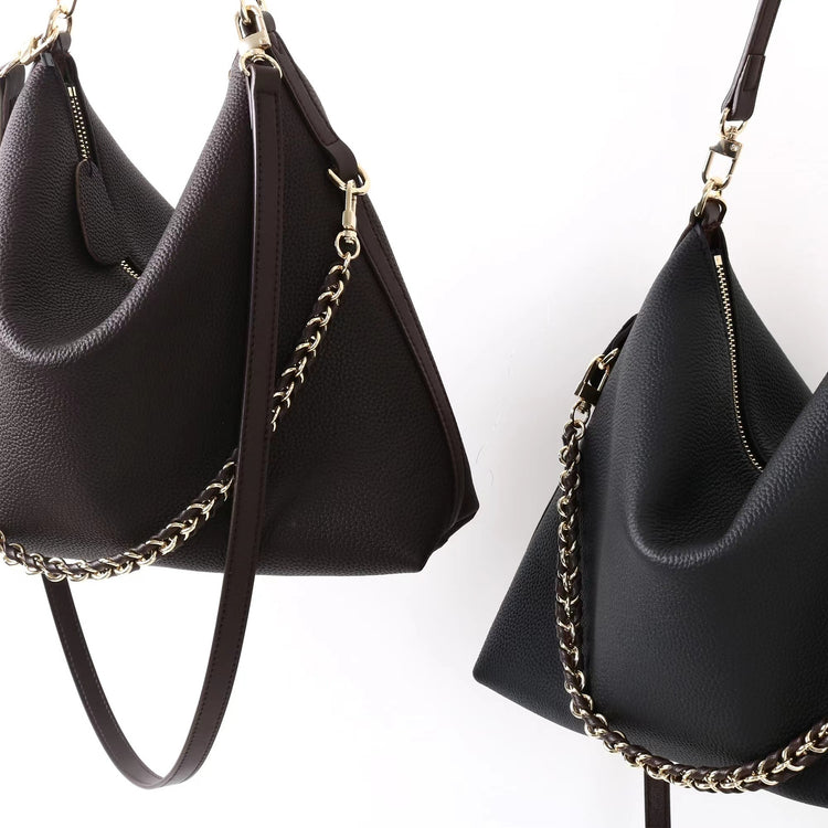 質感真皮｜2025新款潮流時尚百搭休閒頭層軟牛皮鏈條荔枝紋單肩包斜挎通勤托特包「6667」25.12-2