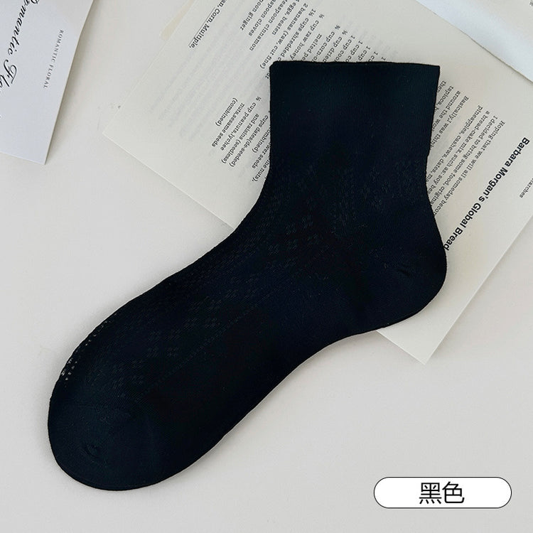 女襪｜莫代爾襪子女夏季薄款鏤空網眼透氣短襪棉質親膚舒適彈力無骨襪「FP8519」25.07-3