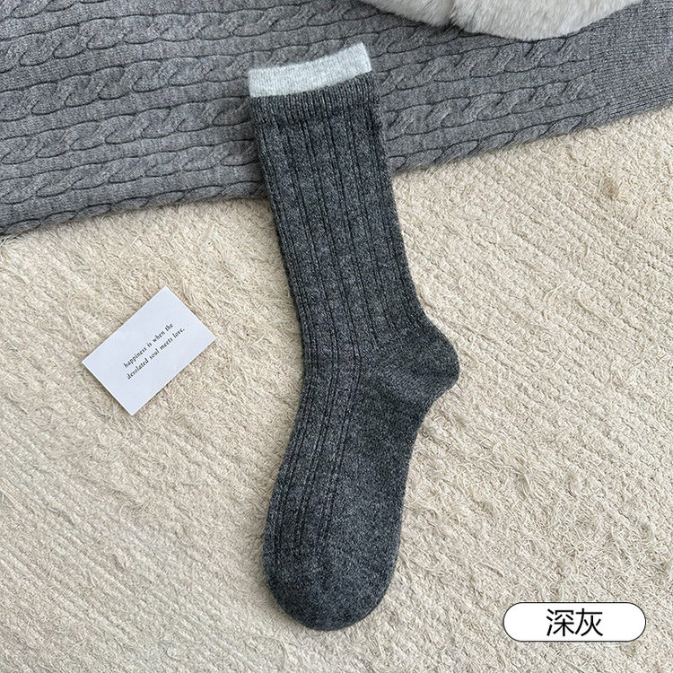 女襪｜襪子女士撞色雙羅口親膚舒適堆堆襪蓄熱鎖溫保暖美利奴羊毛襪「MK5179」25.11-1