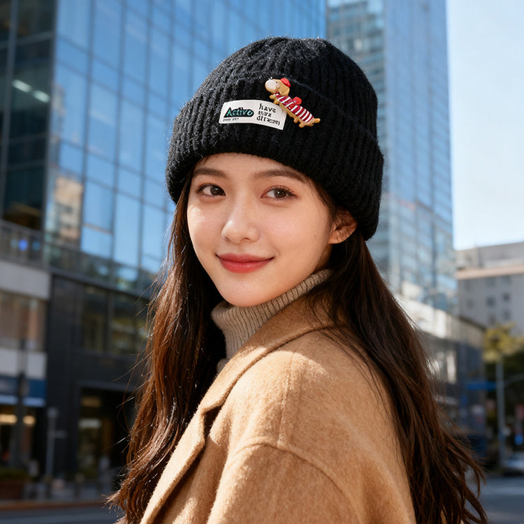 流行帽子｜韓版針織帽子秋冬百搭顯臉小保暖毛線帽甜美可愛新款刺繡冷帽男潮「C5742」25.10-4