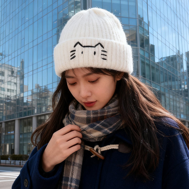 流行帽子｜可愛小貓毛線帽子女秋冬新款顯臉小保暖護耳針織帽學生套頭冷帽男「C5617」25.11-1