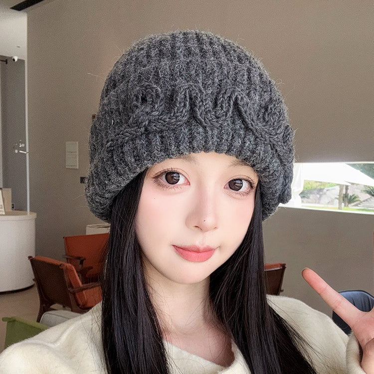 流行帽子 |秋冬新款大頭圍顯臉小帽子女美式復古毛線帽刺繡保暖針織帽男冷帽「C5568」25.09-2