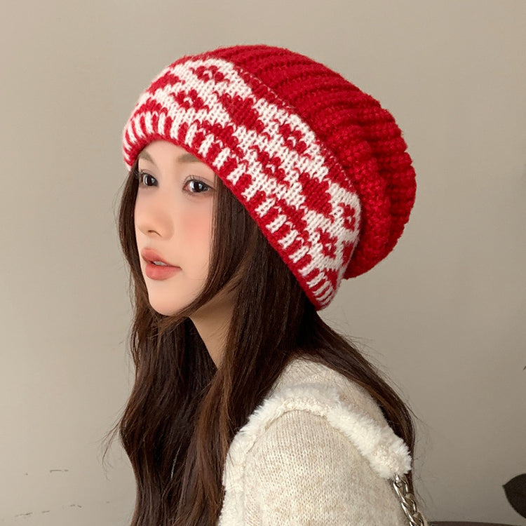 流行帽子 |復古菱格針織毛線帽子女冬韓版大頭圍保暖堆堆帽防寒顯臉小冷帽潮「C5582」25.09-2