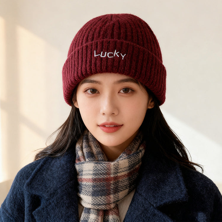 流行帽子｜2025新款帽子女毛線帽保暖護耳顯臉小針織帽時尚百搭刺繡套頭帽潮「C5877」25.12-1