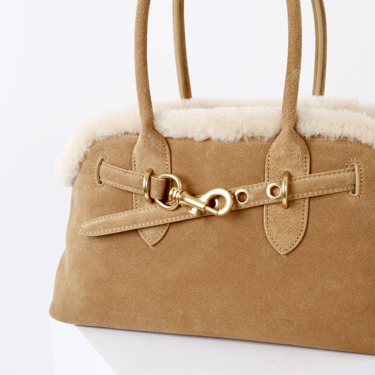 質感真皮｜2025新款復古磨砂毛絨拼接手提包大容量通勤腋下包女包包小眾設計「8358」25.11-3