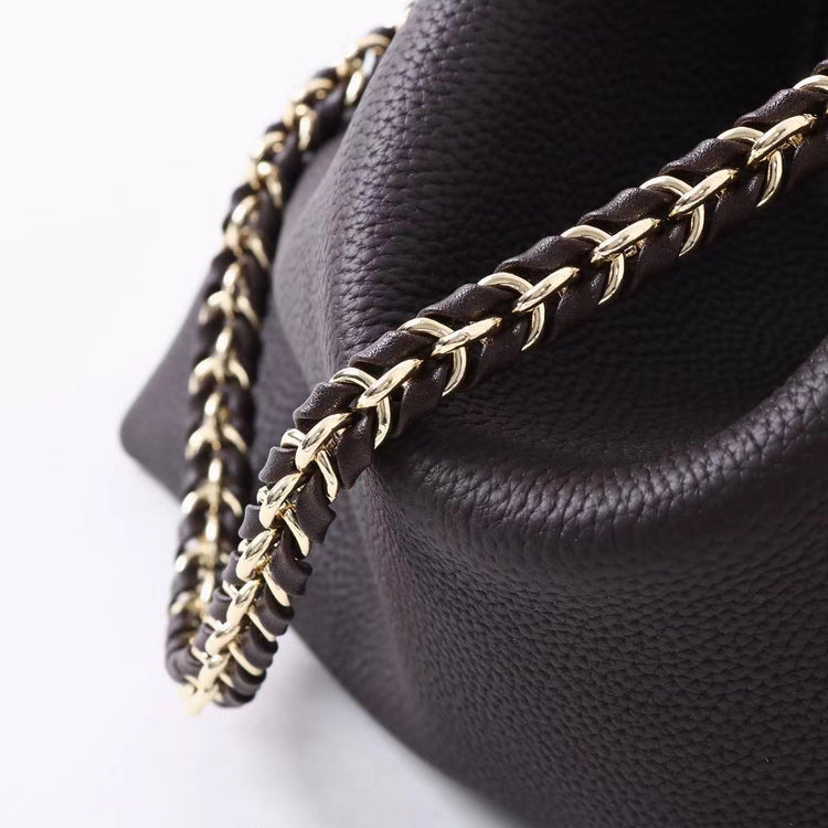 質感真皮｜2025新款潮流時尚百搭休閒頭層軟牛皮鏈條荔枝紋單肩包斜挎通勤托特包「6667」25.12-2