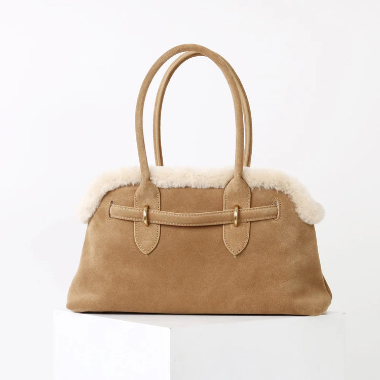 質感真皮｜2025新款復古磨砂毛絨拼接手提包大容量通勤腋下包女包包小眾設計「8358」25.11-3