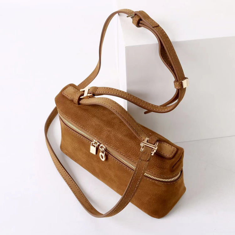 質感真皮｜2025新款百搭LP19真皮手提包磨砂麂皮絨飯盒包化妝包手拎肩斜背包「8323-1」25.10-4