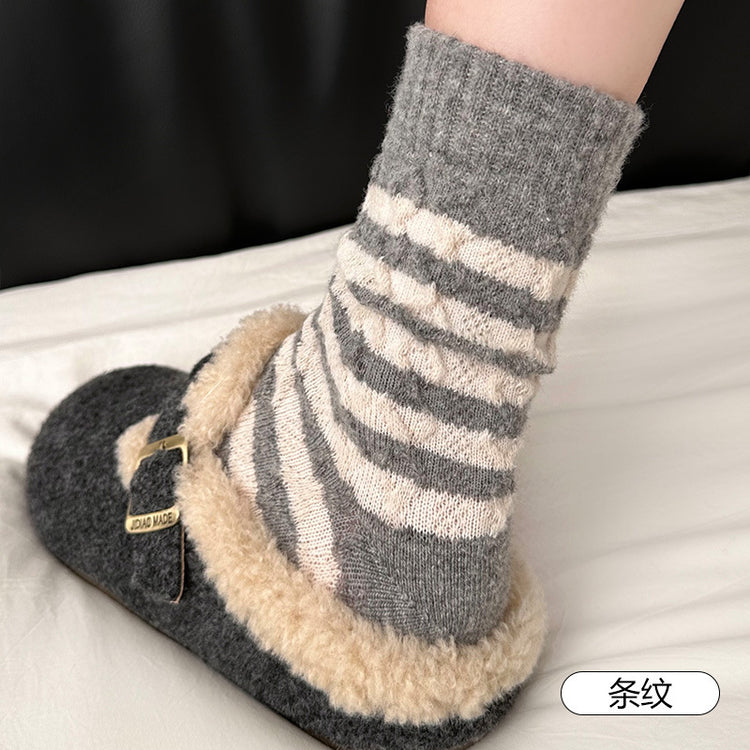 女襪｜加厚羊毛襪子女日系保暖可愛卡通堆堆襪軟糯親膚舒適彈力中筒襪「HD25868」25.12-1