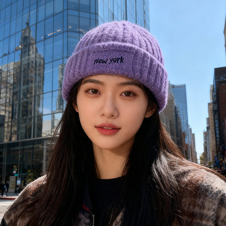 流行帽子｜大頭圍字母刺繡針織毛線帽子女冬季保暖防寒冷帽顯臉小瓜皮包頭帽「C5749」25.10-4