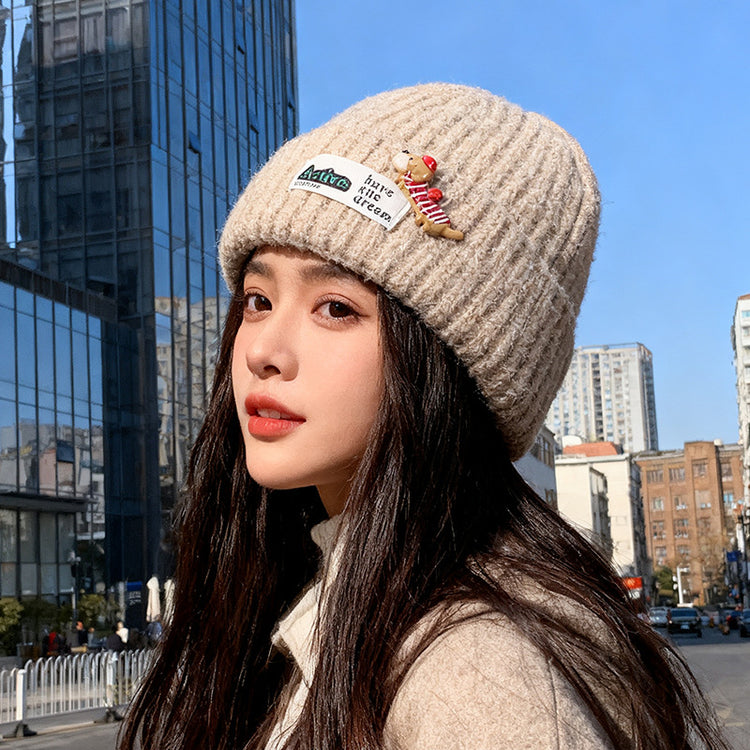流行帽子｜韓版針織帽子秋冬百搭顯臉小保暖毛線帽甜美可愛新款刺繡冷帽男潮「C5742」25.10-4