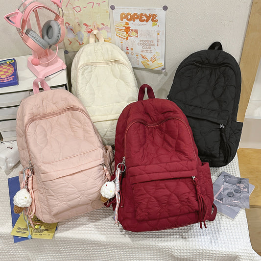 致青春｜新款流行棉服絎縫雙肩包女休閒百搭太空棉背包跨境批發大容量學生書包「9510-129」25.11-4