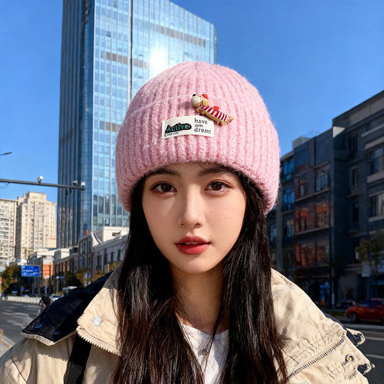 流行帽子｜韓版針織帽子秋冬百搭顯臉小保暖毛線帽甜美可愛新款刺繡冷帽男潮「C5742」25.10-4