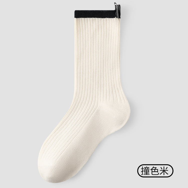 女襪｜襪子女士棉質吸汗透氣雙針耐磨堆堆襪彈力無骨親膚舒適中筒襪「AM2437」25.07-2