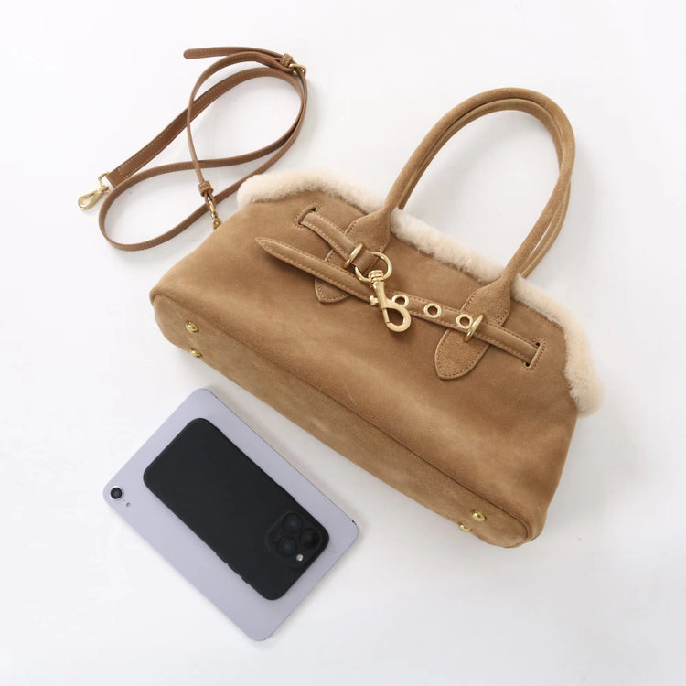 質感真皮｜2025新款復古磨砂毛絨拼接手提包大容量通勤腋下包女包包小眾設計「8358」25.11-3