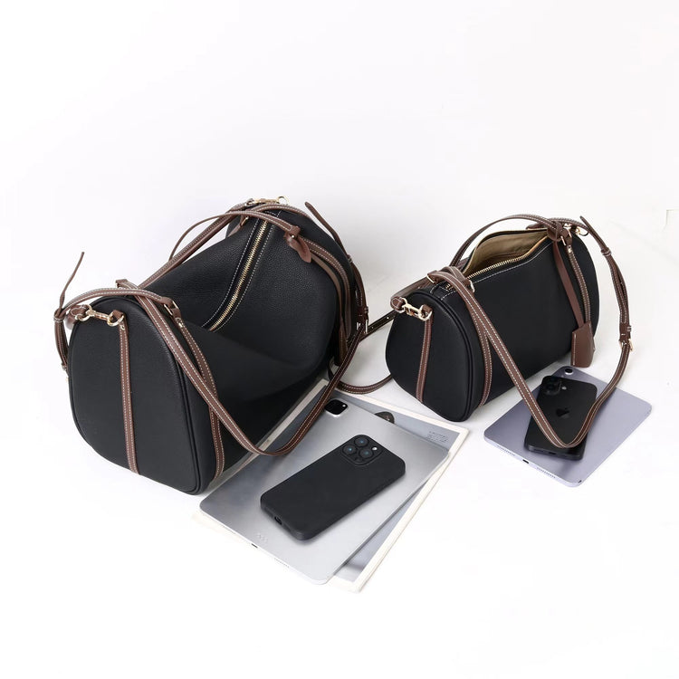 質感真皮｜2025新頭層牛皮保齡球腋下包托特包波士頓枕頭包手提單肩斜挎包「6189」25.11-4