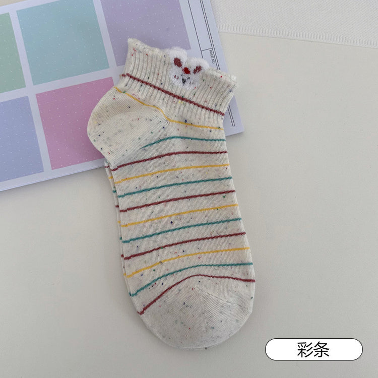 女襪｜點子紗襪子女立體卡通襪口多巴胺短襪棉質吸汗透氣舒適襪子「JR2503」25.07-4