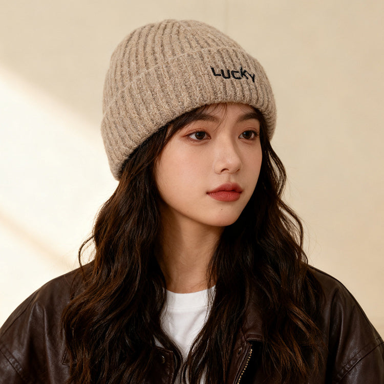 流行帽子｜2025新款帽子女毛線帽保暖護耳顯臉小針織帽時尚百搭刺繡套頭帽潮「C5877」25.12-1