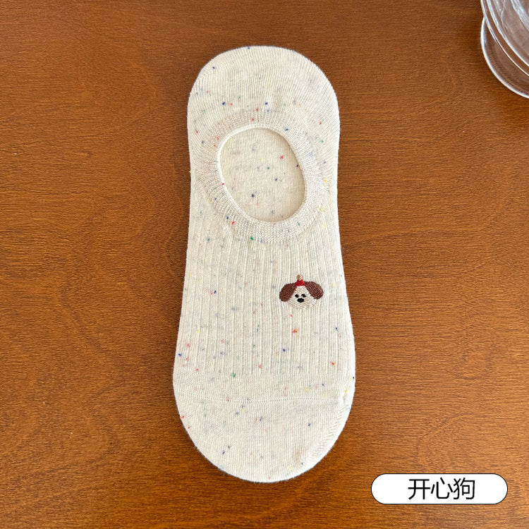 女襪｜點子紗襪子女夏季薄款可愛卡通淺口隱形襪硅膠防滑不掉跟無骨船襪「H5607」25.05-2