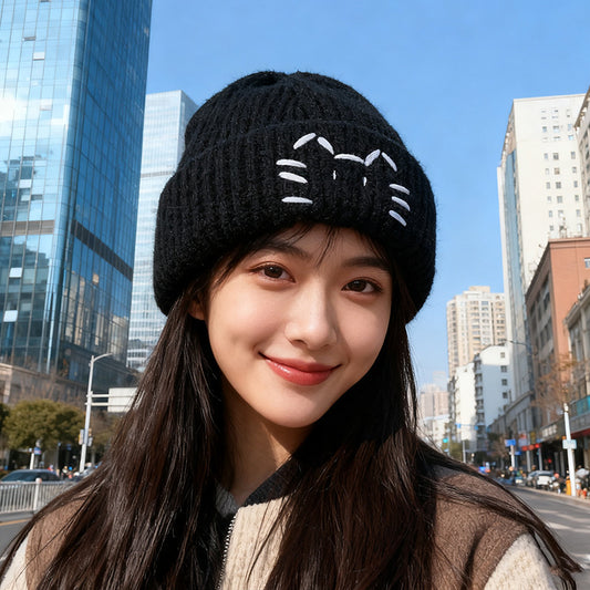流行帽子｜可愛小貓毛線帽子女秋冬新款顯臉小保暖護耳針織帽學生套頭冷帽男「C5617」25.11-1