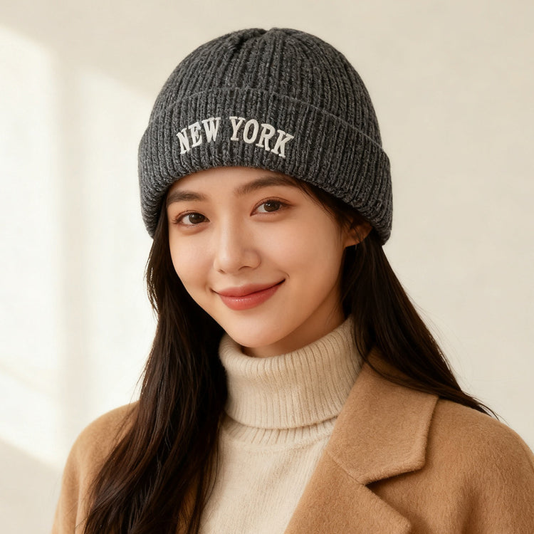 流行帽子｜美式刺繡針織帽子女秋冬韓版字母毛線帽保暖百搭套頭護耳冷帽男潮「C5832」25.11-3