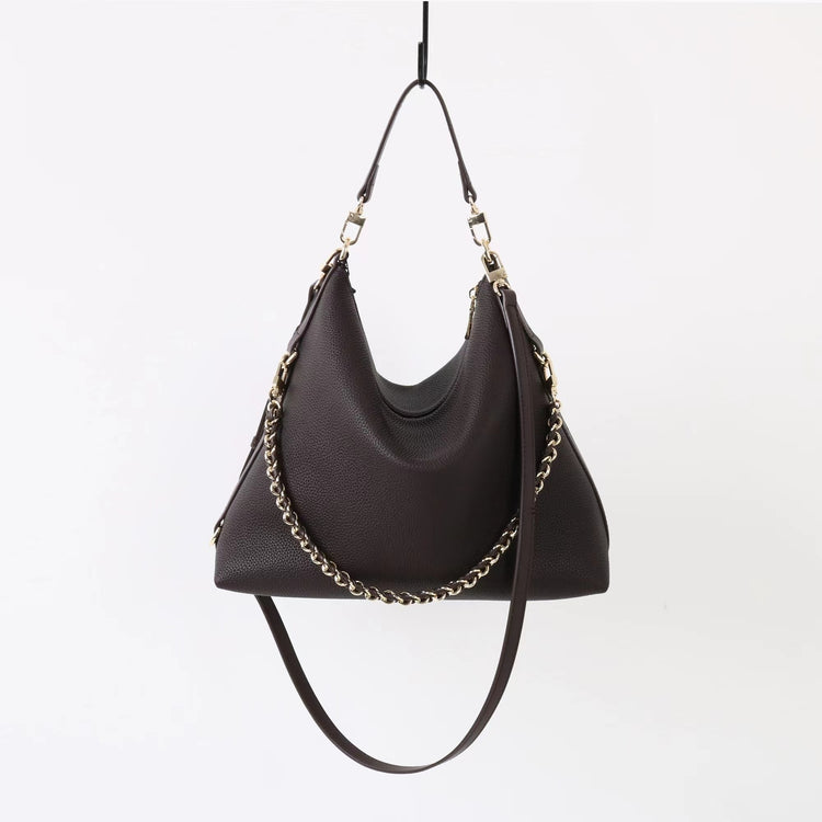 質感真皮｜2025新款潮流時尚百搭休閒頭層軟牛皮鏈條荔枝紋單肩包斜挎通勤托特包「6667」25.12-2