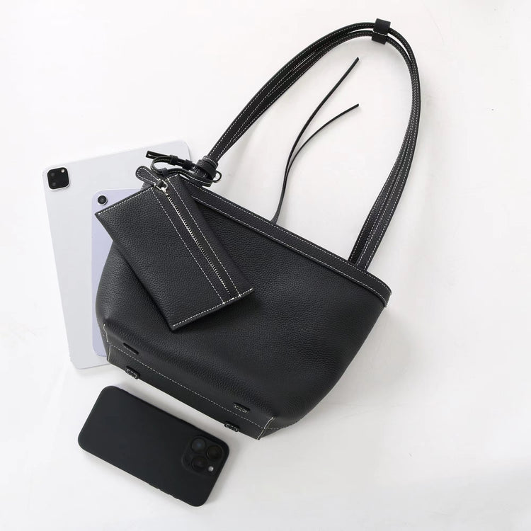 質感真皮｜2025新款牛皮復古時尚單肩手提包百搭高級感托特包子母包通勤極簡包「8271」25.11-2